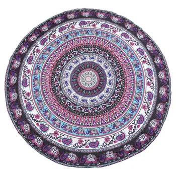 

Round Print Bohemian Mandala Tapestry Wall Hanging Picnic Beach Towel Blanket Purple Elephant Mandala