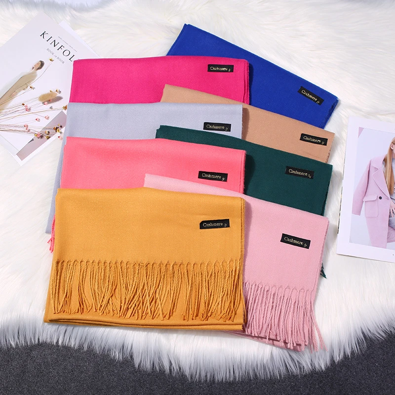 Girita Women's Scarves Autumn Winter Soft Cashmere New Solid Color Wraps Thin Long Scarf with Tassel Casual Lady Female Shawl