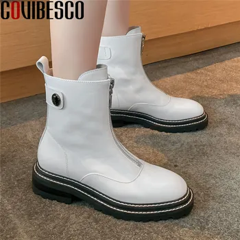 

COVIBESCO Fashion Classic Design Platform Autumn And Winter Shoes For Women Genuine Leather Chunky Heels Pumps Party Shoes Woman