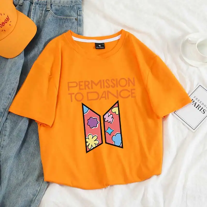 Summer Women T Shirt Bangtan Boys Kpop Permission To Dance Graphics Print Letter Korean Fashion Harajuku Streetwear Cotton Tops friends t shirt Tees