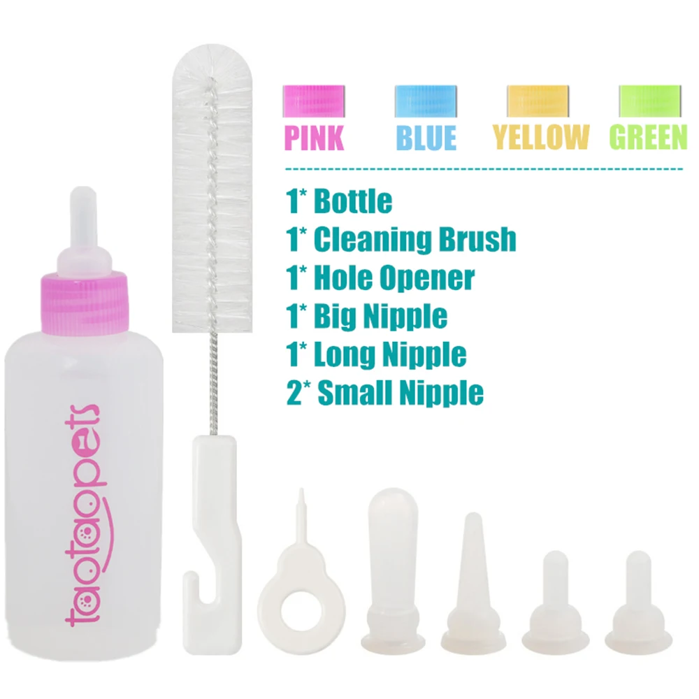 

7pc/set Dog Cat Bottle Pet Feeding Water Tools Set Cleaning Brush Replacement Nipples Hole Opener Cat Puppy Kitten Totoro Rabbit