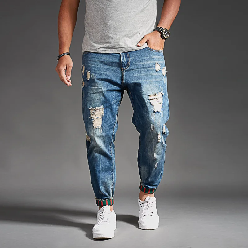 

2019 Spring Beam Leg Jeans Men's with Holes Skinny Popular Brand Pants Korean-style Closing Foot Pants Loose And Plus-sized Hare
