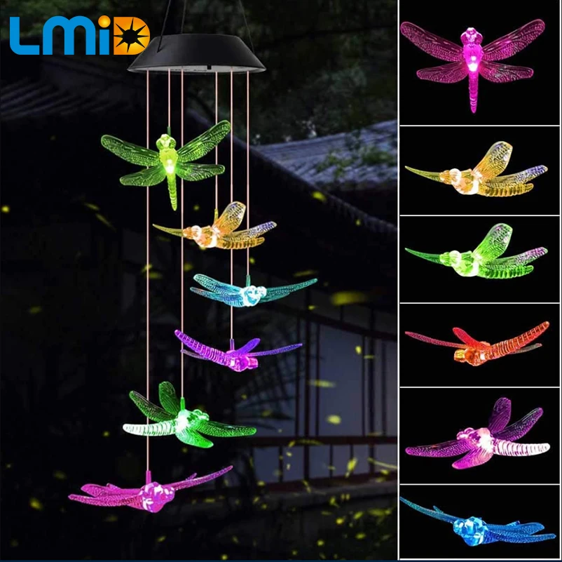 

LED Solar Light Outdoor Powered Color Change Hanging Spiral Wind Chime Outdoor Light Christmas Fairy Decorative Garden Light