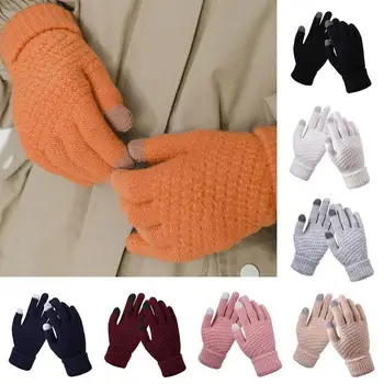 

Women Wool Gloves Winter Warm Gloves Girl Knit Gloves Windproof Mittens Female Vintage Stretch Gloves
