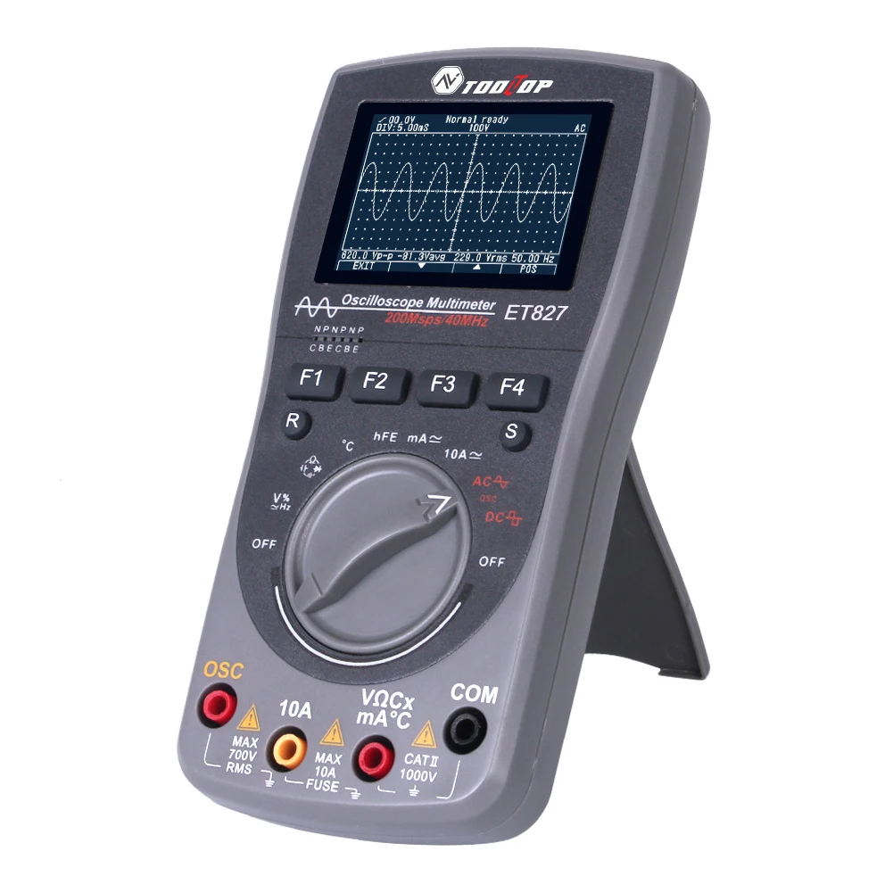 

ET827 2 In 1 Handheld Multimeter 40MHz Tester Tools Durable Intelligent 200Msps Digital Oscilloscope Overload Protection