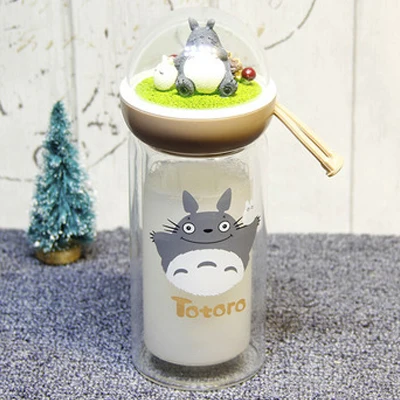 200ML Brown Creative Micro Landscape Cartoon Totoro Mini Water Bottle For Girl Double Layer Glass Bottle Kawaii Drinking Bottles BPA Free - Цвет: 200ML Brown