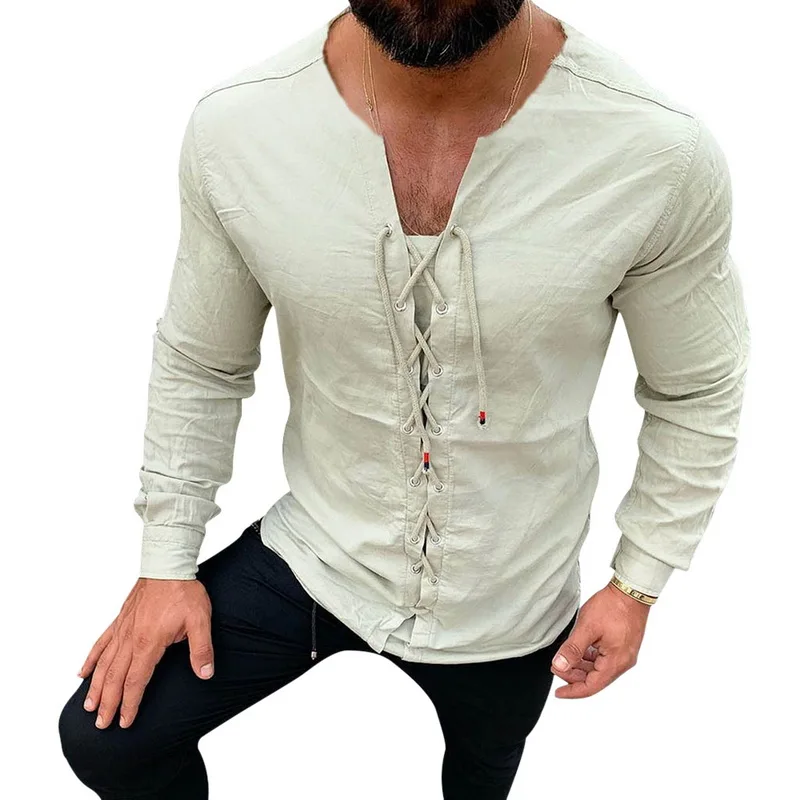 light green Повседневные рубашки Slim Fit с круглым вырезом и длинными рукавами, одежда для мужчин, Осенние повседневные однотонные хлопковые блузки Harajuku, модный бренд - Цвет: light green