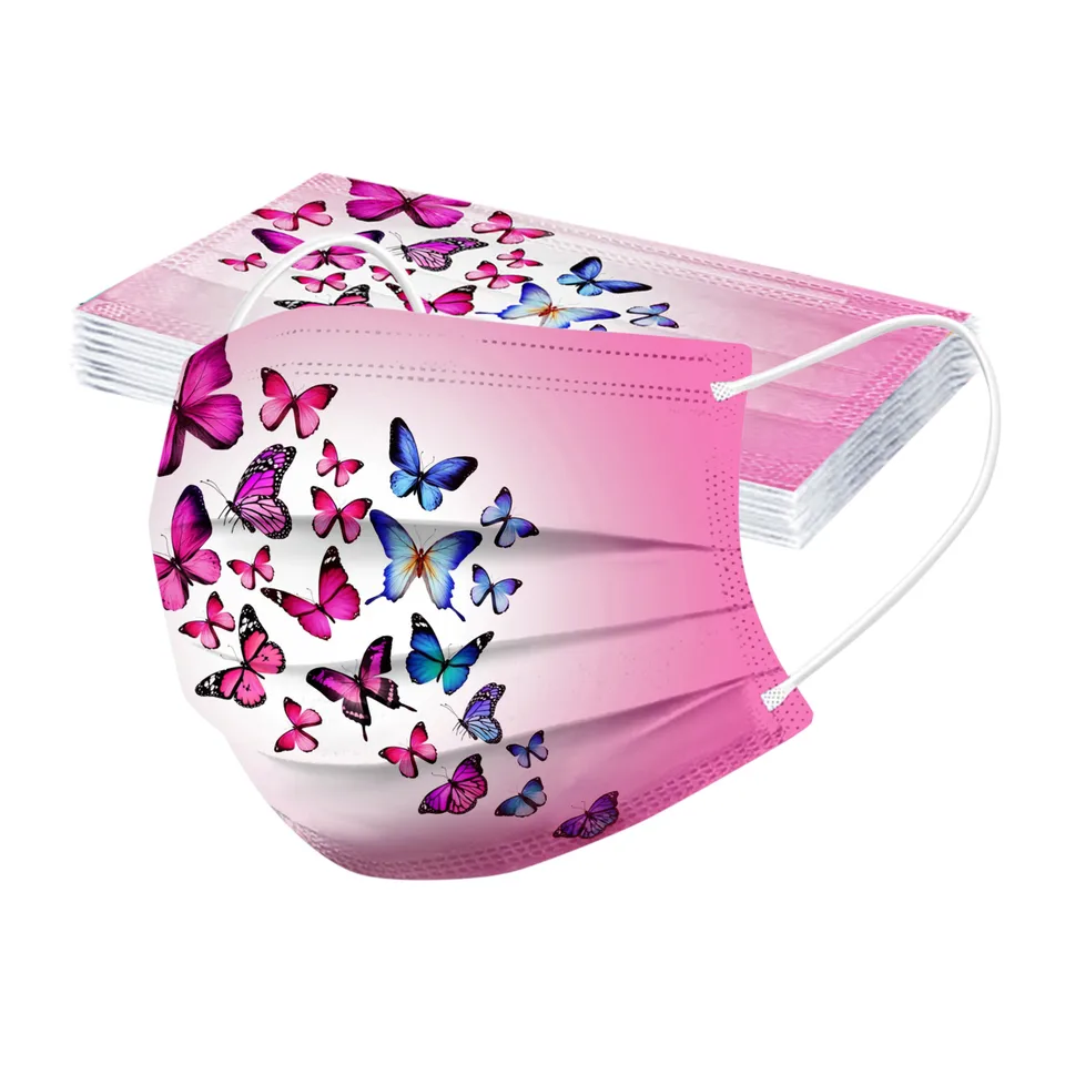 Colorful Butterfly Print Disposable Face Masks 10PCS