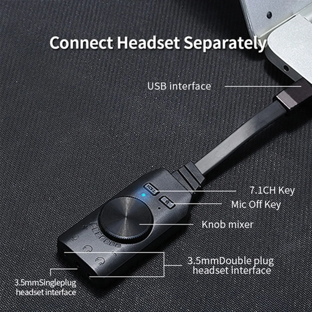 GS3 Adapter Sound Card Converter Black External USB Audio 3.5mm Headset Virtual 7.1 Channel Stereo For PC Desktop Notebook