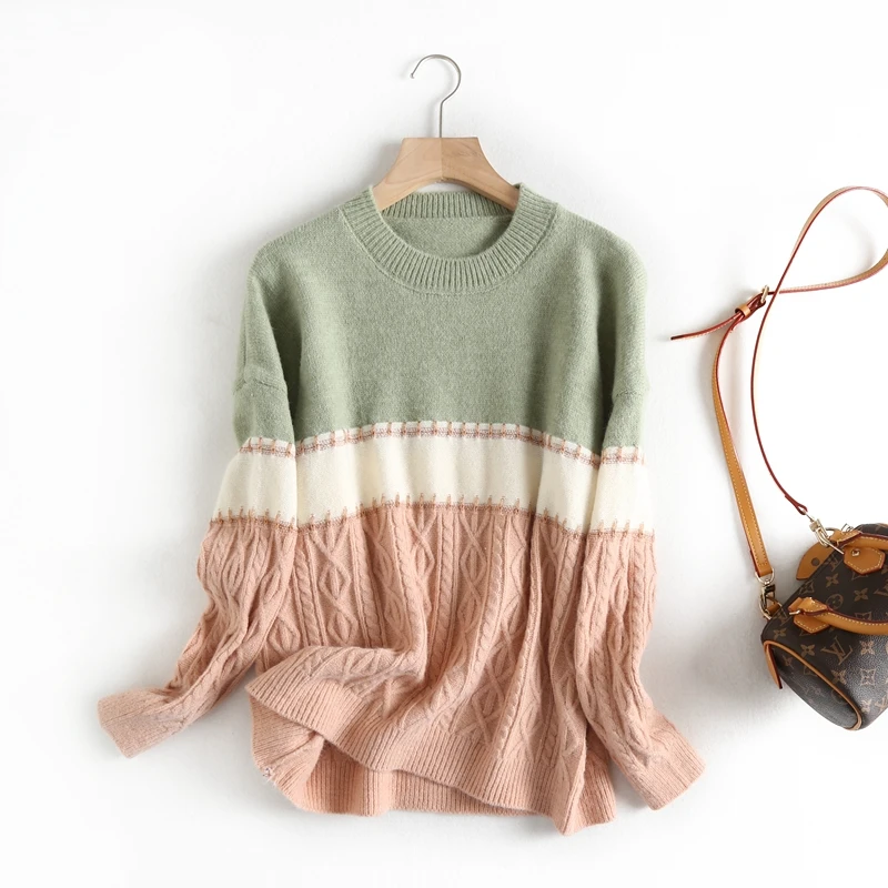 Tangada Женская разноцветная сладкий джемпер свитер в Корейском стиле; Модная одежда с длинным рукавом Круглая горловина пуловеры женские топы BC45 - Цвет: Зеленый