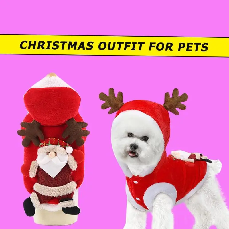 Рождественский костюм для собак; милая одежда с героями мультфильмов; костюм Санта-лося; костюм для питомцев; Рождественская одежда; красное нарядное пальто; зимняя толстовка с капюшоном