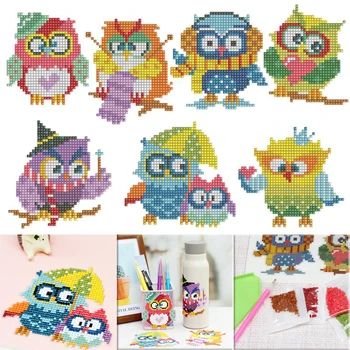

Children DIY Diamond Painting Cartoon Animals owl Kids Diamond Stickers Birthday Gift Toy Phone Cup Decoration Art Stickers
