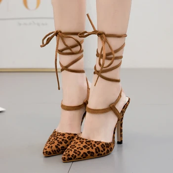 

Trendy Style New Sexy Thin High Heels Summer Party Women Shoes Woman Leopard ankle-wrap Sandals Female