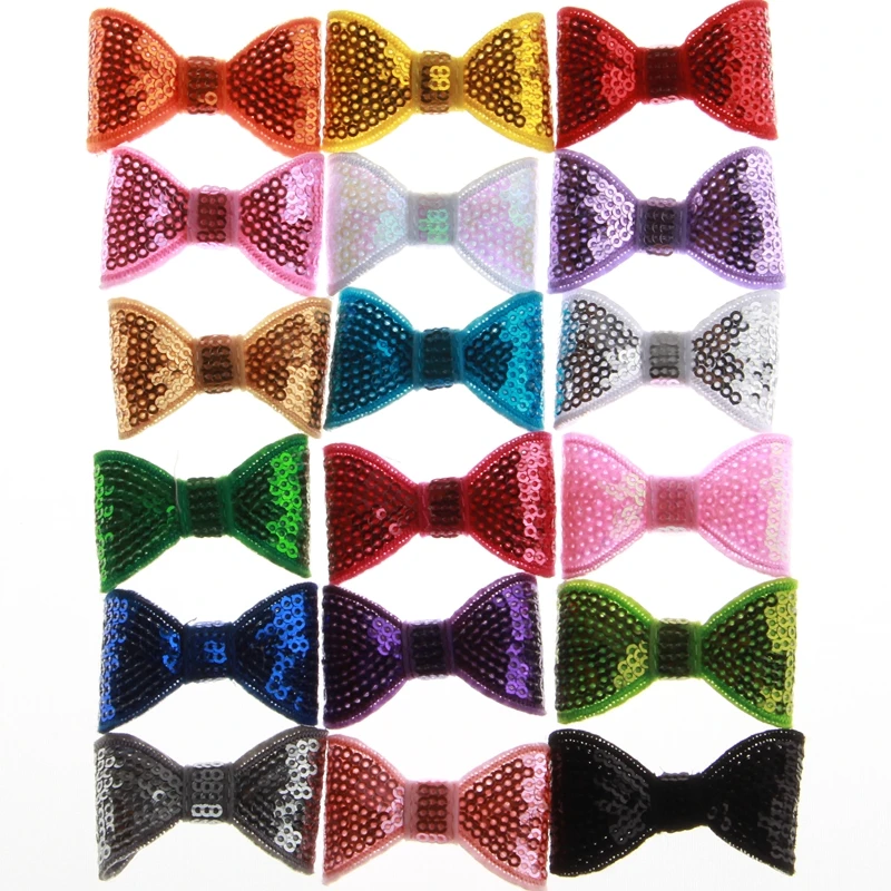 60PCS 5CM Fashion Shiny Sequin Bows For Girls Hair Accessories Appliques Bow Headbands Cloth Head | Аксессуары для одежды
