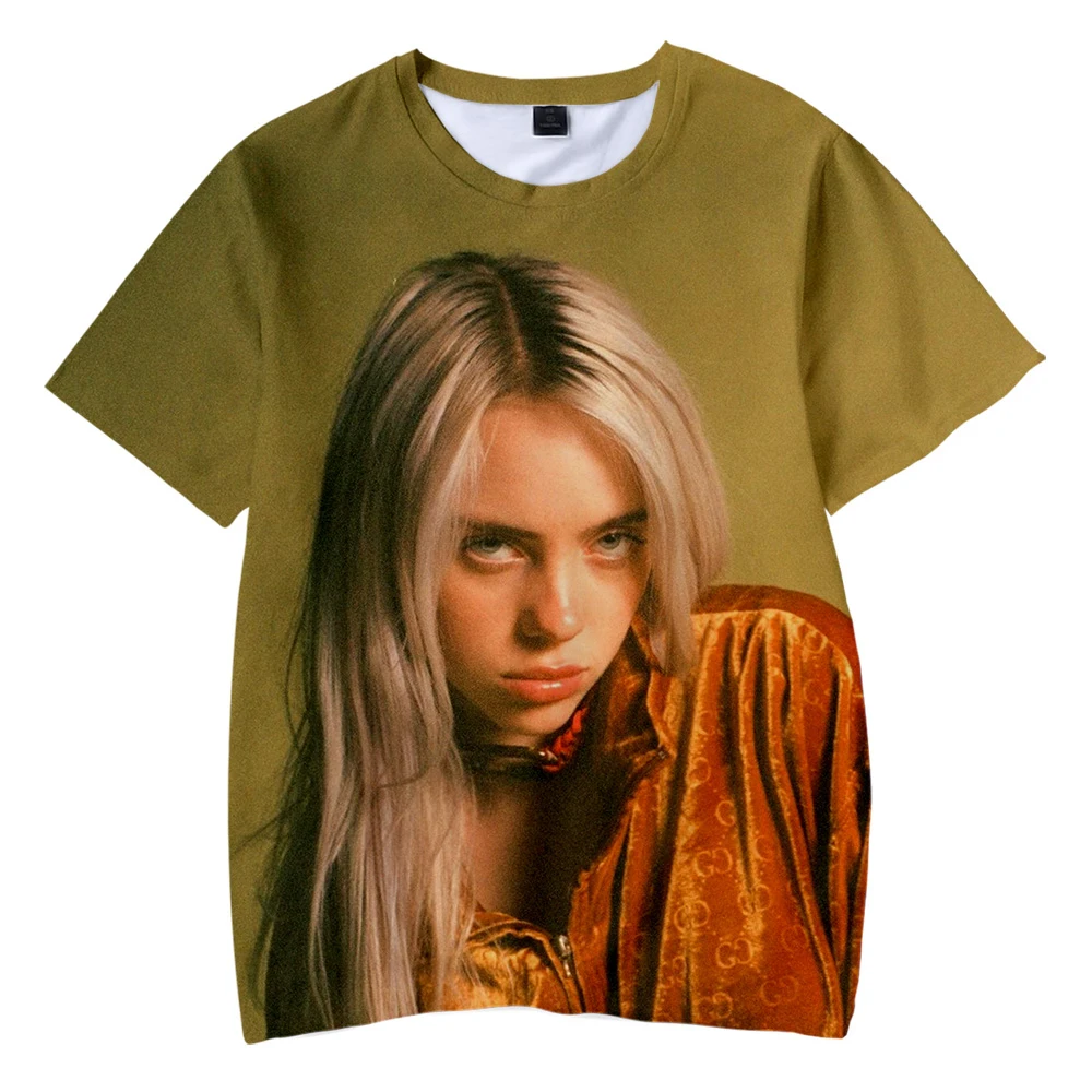 Billie Eilish/детская футболка; Новая модная футболка с 3D принтом; хлопковая Футболка с круглым вырезом для мальчиков и девочек; Летняя Повседневная футболка с короткими рукавами