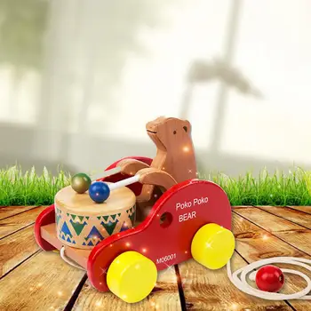 

None Wooden Drag Toy Car Environmental Friendly Paint Baby Toys Drag Line Toy