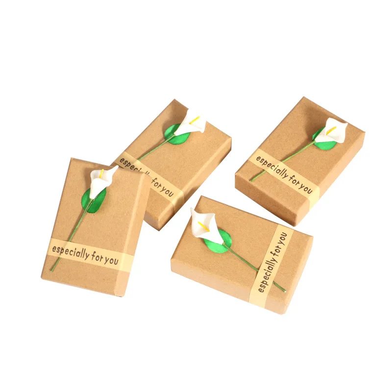 

20Pcs Size 5.5x8.7x2.8 cm Brown Kraft Paper Jewelry Packaging Boxes For Earrings Ring Necklace Case Storage With Black Sponge