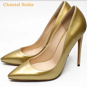 

Chentel Ladies Designer Shoes Women So Nice Kate Patent Leather Gold Color Fashion Wedding Shoes Women Pumps Big Size 35-45