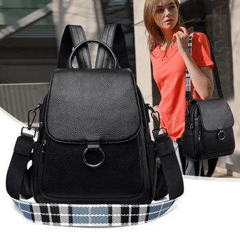 

YILIANLeather backpacks for women 2020 New fashion Biker top layer cowhide soft leather dual-use travel backpack