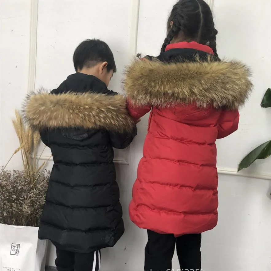 Лидер продаж,, пуховики с большим натуральным меховым воротником для мальчиков-подростков теплые зимние плотные длинные пальто высокого качества детский топ-30