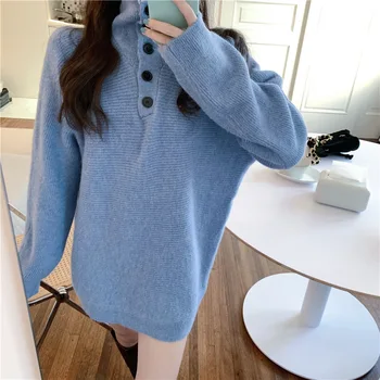 

Oversized Sweater Women Solid Loose Knitted Sweaters Long Sleeve Pullover Female Jumper Winter