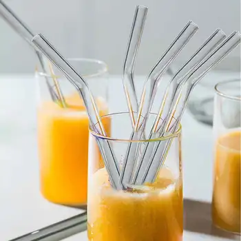 

Visual Touch 4Pcs/Set Glass Straw With Brush Reusable Glass Drinking Straws Eco Friendly For Smoothies Cocktails Milk Tea Beer