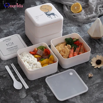 

1400ml Portable 2 Layer Lunch Box With Compartments Leakproof PP Tableware Bento Box School Office Food Storage Container