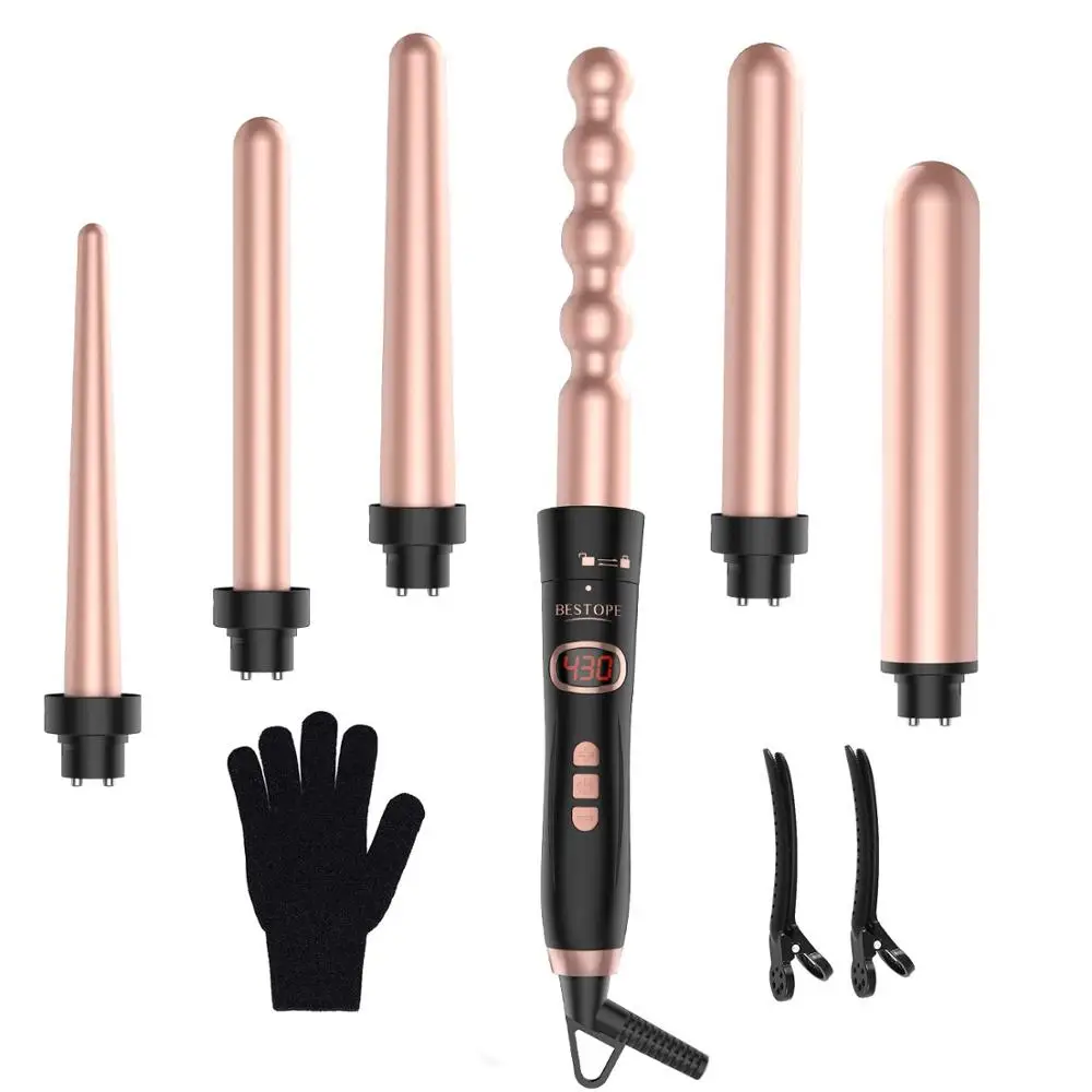  Curling Hair Iron 6 In 1 Tool Set Digital Display Adjustable Temperature Ceramic Conical Spiral Sev