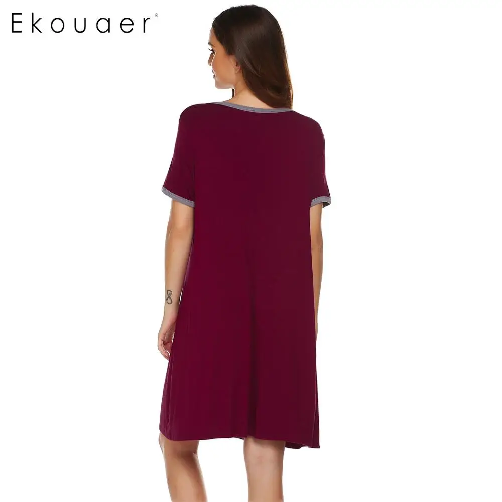 Ekouaer, Женская сорочка, хлопковая ночная рубашка с круглым вырезом, с коротким рукавом, на молнии спереди, свободная ночная рубашка, женская ночная рубашка, домашняя одежда