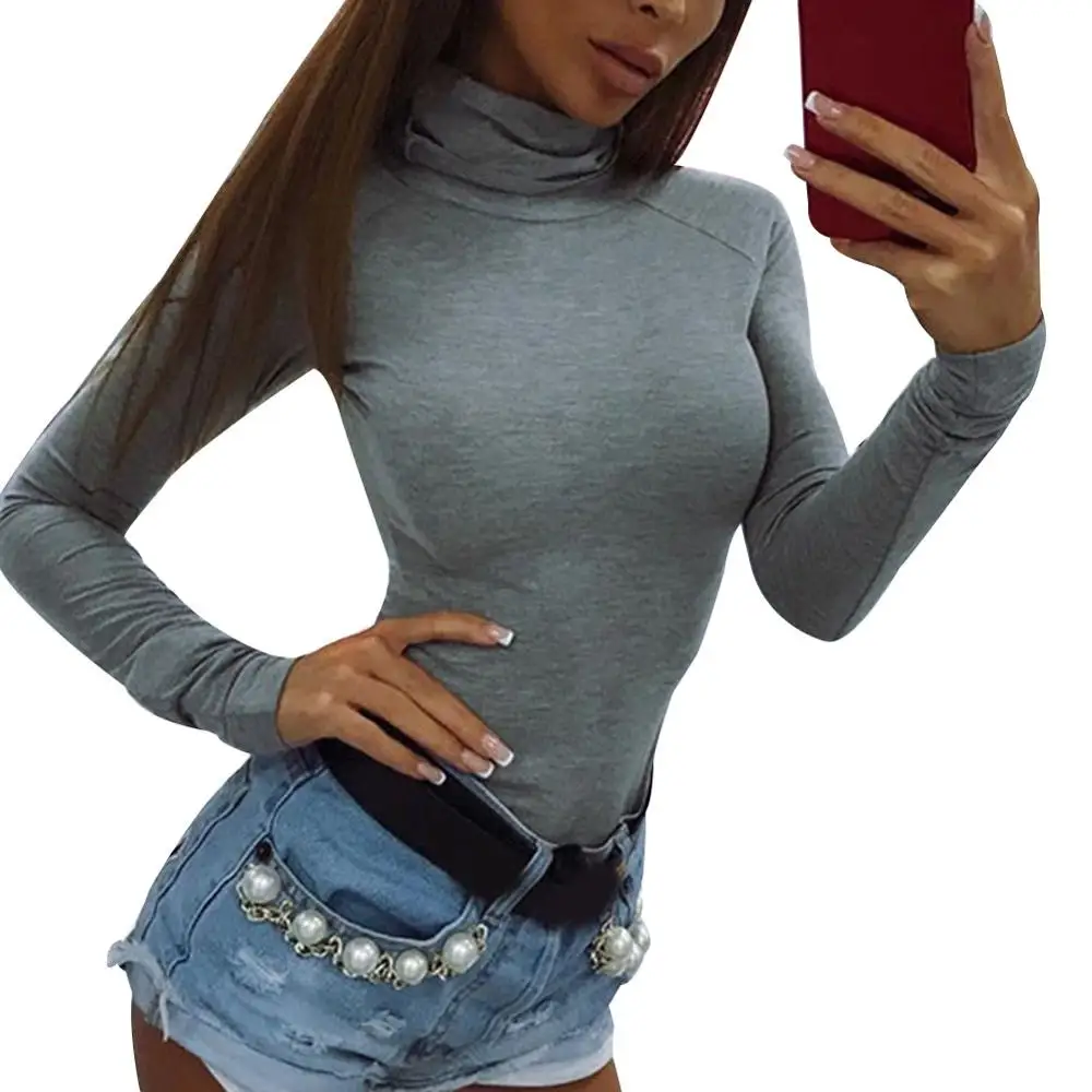 Женский облегающий комбинезон с высоким воротником и длинным рукавом |