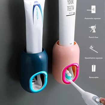 

Toothpaste Squeezers Toothbrush Holder Wall-mounted Non-marking Automatic Labor-saving Toothpaste Squeezing Bathroom Dropshiping