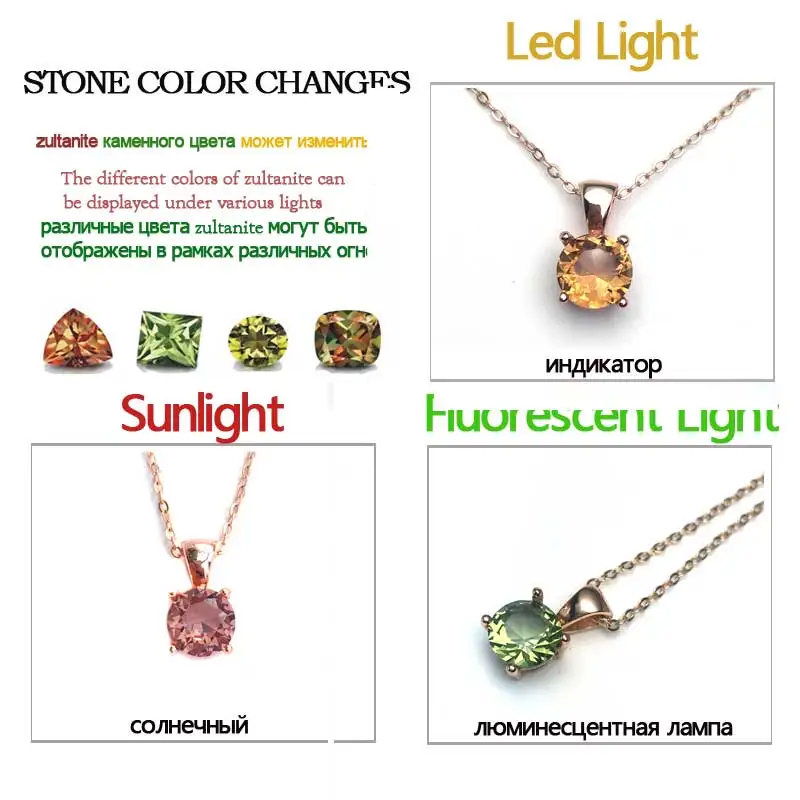 FFGems Zultanite Gemstone Pendant with Chain 925 Sterling Silver Necklace Diaspore Color Change For Women Wedding Gift with Box
