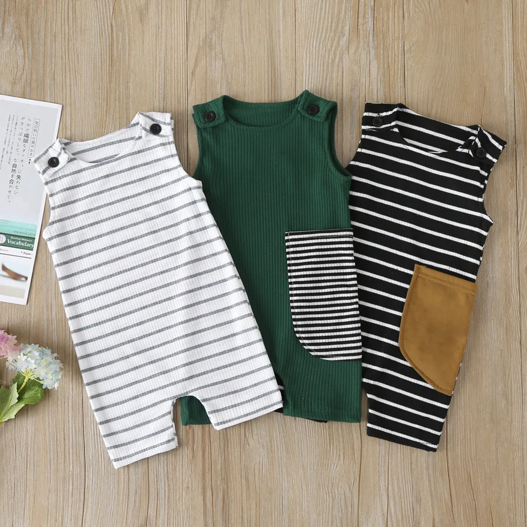 

Newborn Baby Boy Girl Outfit Clothes Romper Tops Jumpsuit Shorts Pants One-Piece Sleeveness Rompers O Neck Striped Baby Jumpsuit