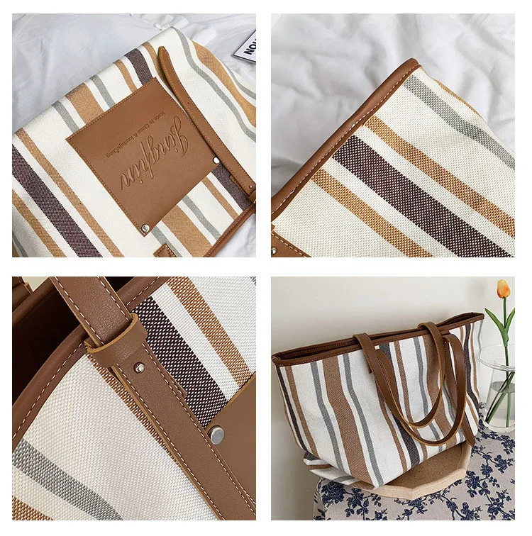 Black White Blue Stripe Handbag 2019 Extra Large Canvas Tote Bags for Women Canvas Bucket Shopper Shoulder Bag Ladies Office Bag (13)