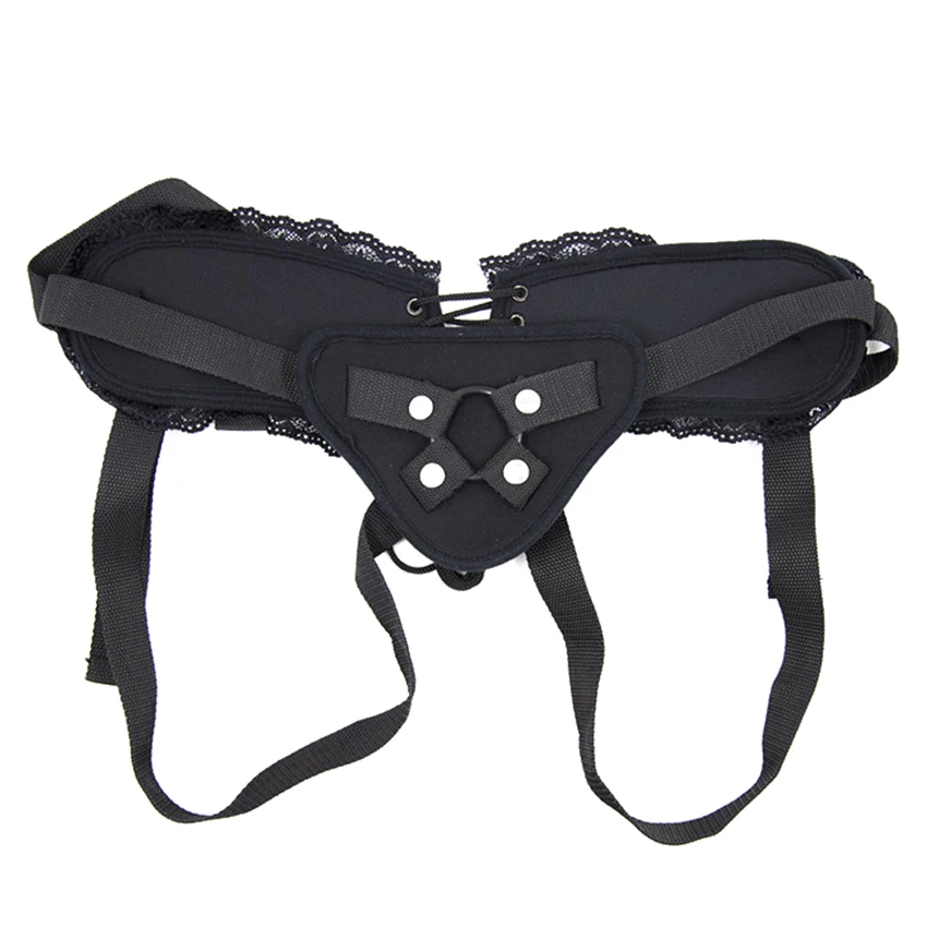 Adjustable Lace Penis Strapon Harness Black Corset Style Strap on Dildo Detachable Rubber Ring