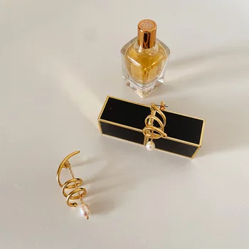 ENFASHION Tornado Drop Earrings For Women Gold Color Natural Pearl Earrings 2021 Wedding Fashion Jewelry Pendientes E211292 4