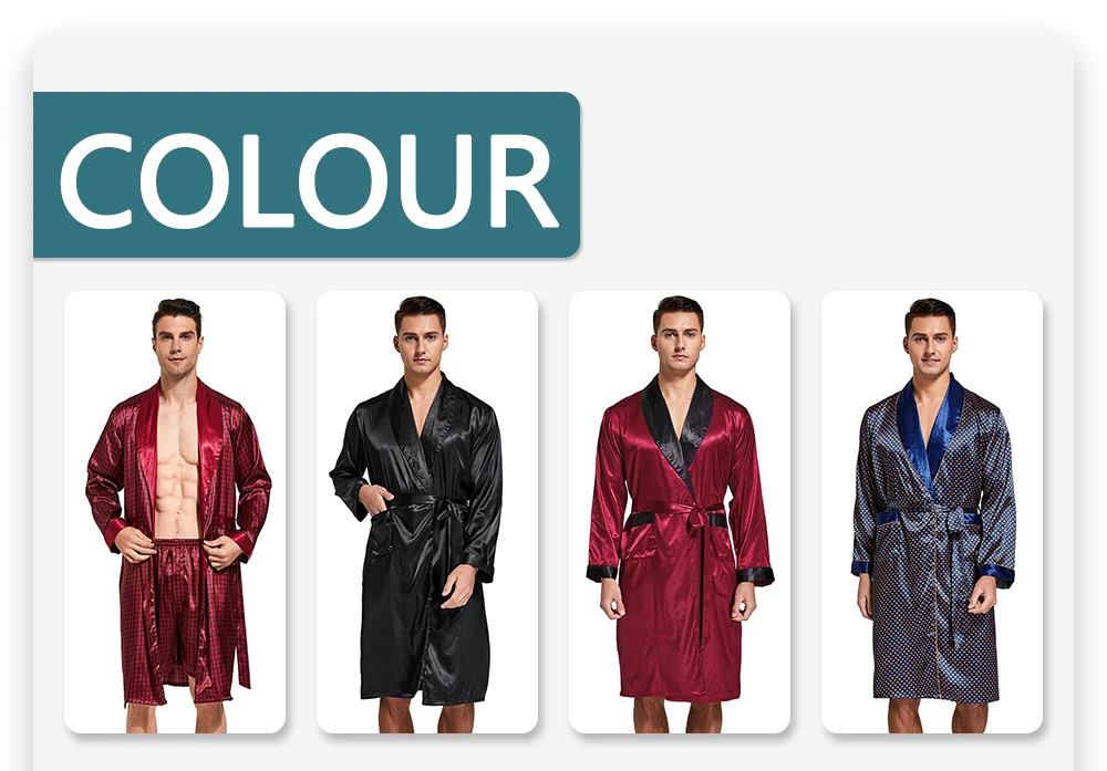 Tony & Candice Men’s Satin Robe Lightweight Long Sleeve Silk Kimono Bathrobe with Shorts Set Sleepwear plaid pajama pants