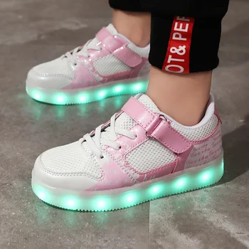 

2018 Fashion New USB Charging Led Children Shoes With Light Up Kids Boys&Girls Luminous Sneakers Glowing Shoes Wing Pink Black