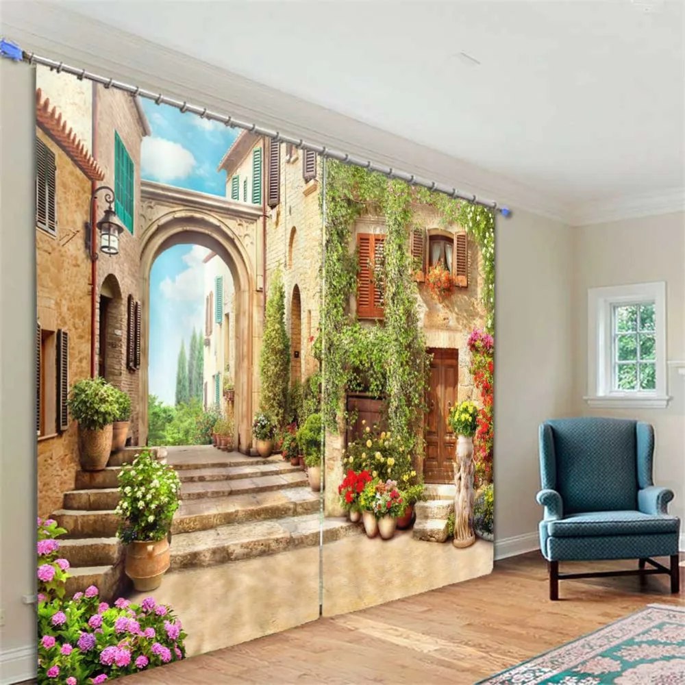 3D curtains European architecture Living room bedroom curtains 3D photo print curtains