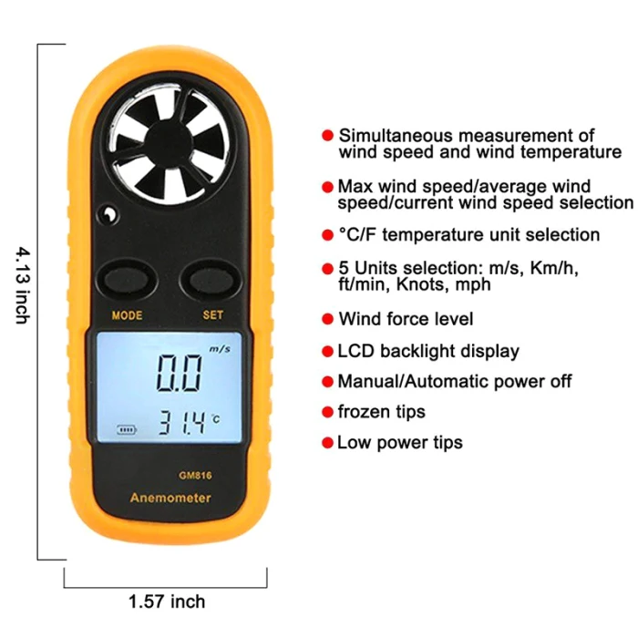 Мини ЖК-измеритель скорости ветра измеритель скорости воздуха цифровой анемометр-термометр JT-889