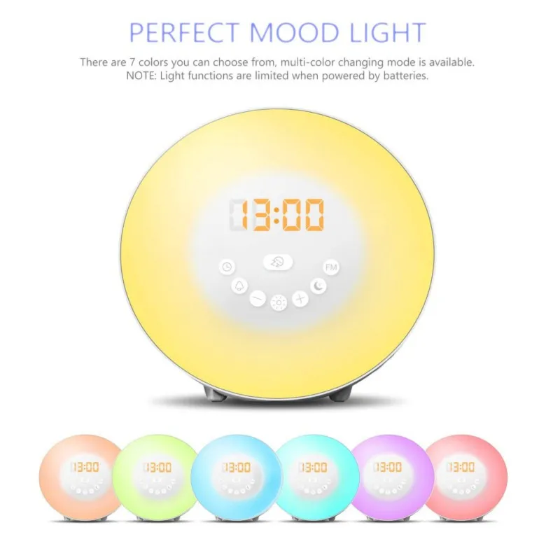 Многофункциональные usb-часы RGB светодиодный Будильник 7 цветов свет FM Радио сенсорный контроль Пробуждение цифровые часы