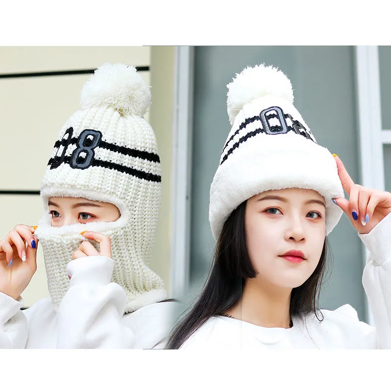 

Winter Skullies Beanies Korean Version of The Warm Earmuffs Wool Hat Winter Cycling Wild Cold Protection Neck Piece Knit Hat