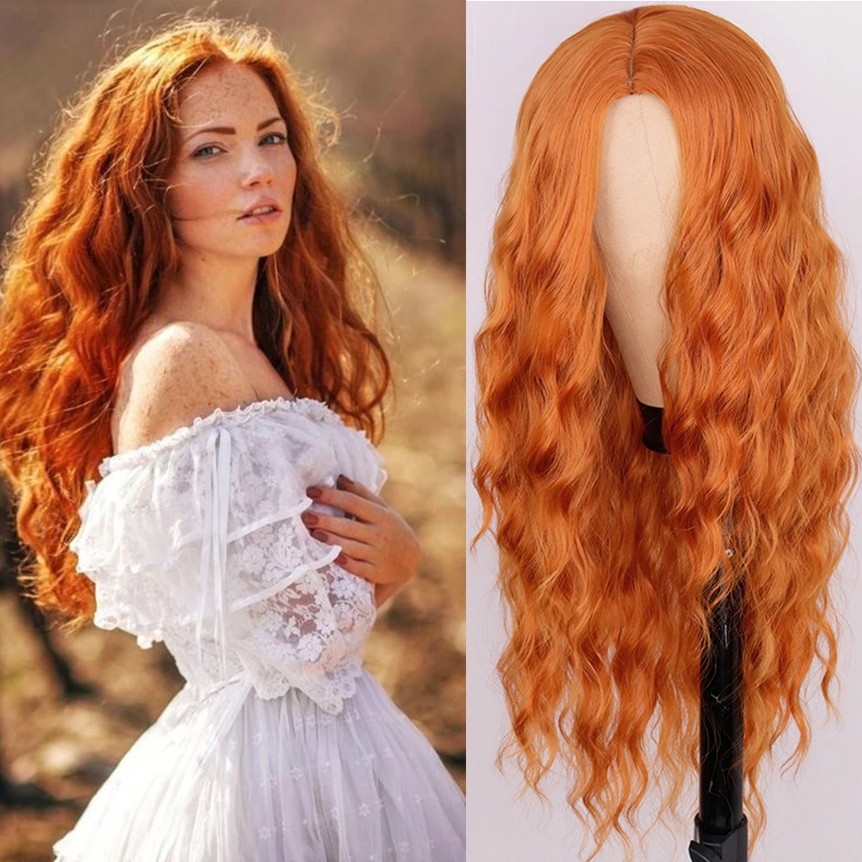 Flash Sale Wigs Hairstyle Synthetic-Hair Water-Wave Orange-Color Black Long Women FEELSI Red  oRKdNzdJZ