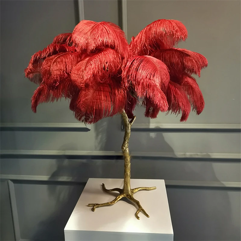 Nordic Ostrich Feather table lamp Palm Tree table lights Interior Lighting home deco art living room Stand Light bedside lamps