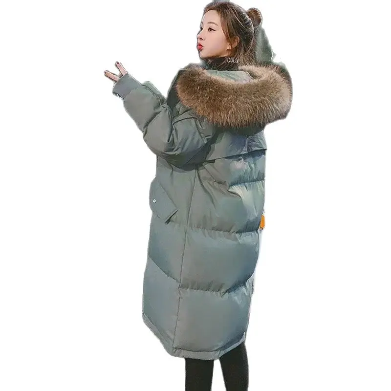 

Новинка 2023, парка, женская пуховая хлопковая одежда, зимняя Длинная утепленная женская куртка на молнии с большим меховым воротником, хлопковая верхняя одежда