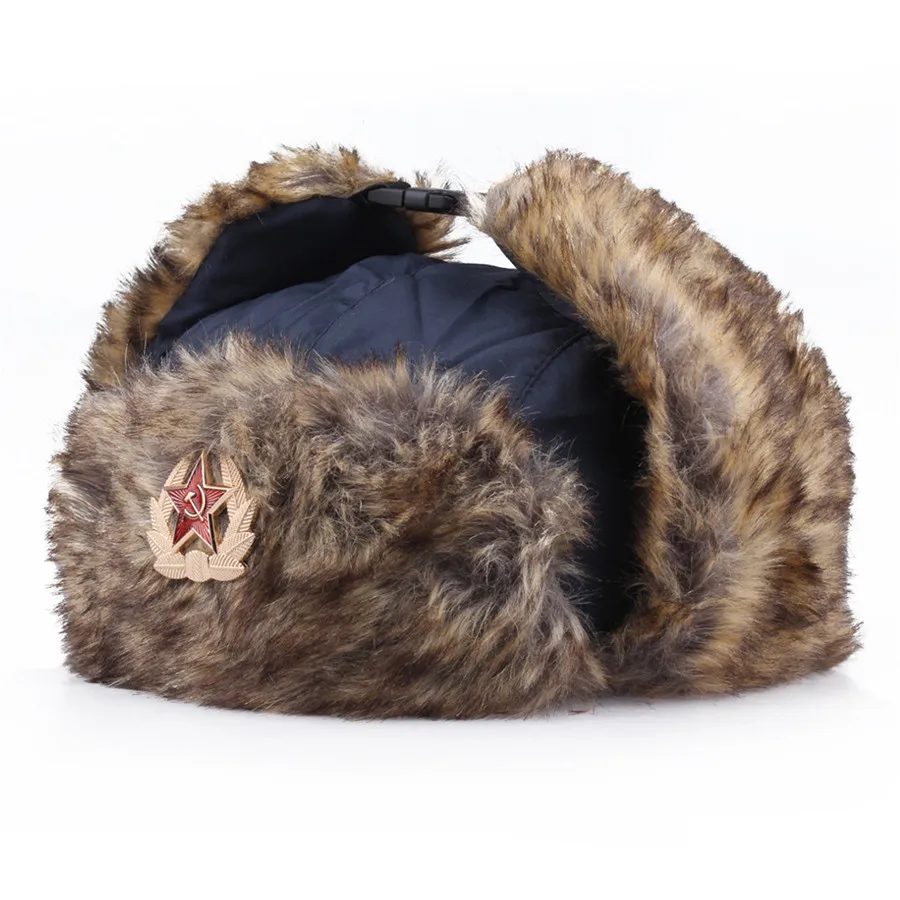 Hot Sale Winter Cotton Soviet CCCP Badge Bomber Hats For Men Women Outdoor Windproof Thicken Ear Protection Warm Caps
