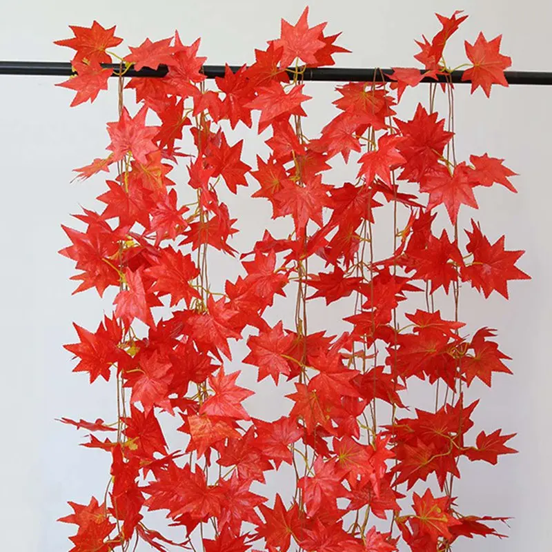 Artificial Greenery Fake Maple leaf Hanging Vine Plants Leaves Ratten For Home Party Decoration cheap YH