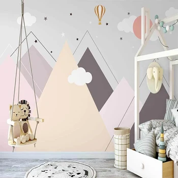 

Custom Photo Mural Hand Painted White Clouds Stars Mountain Hot Air Balloon Children Room Kids Room Bedroom 3D Wallpaper Murals