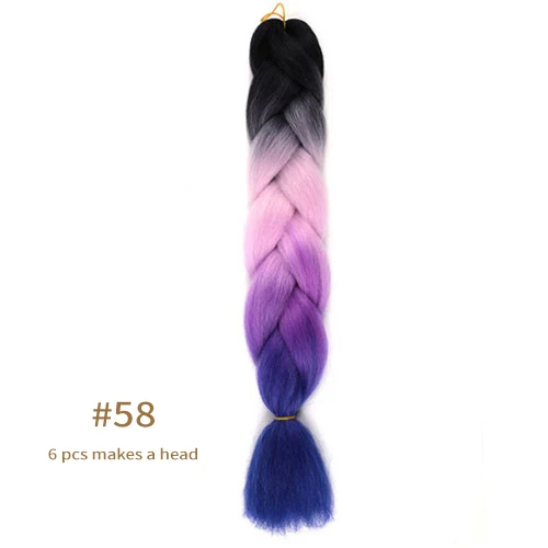 Synthetic jumb Braids Ombre Braiding Hair Extension Box Braid Hair Pink Purple Yellow Golden Colors hair 24inch kanekalons hair B58