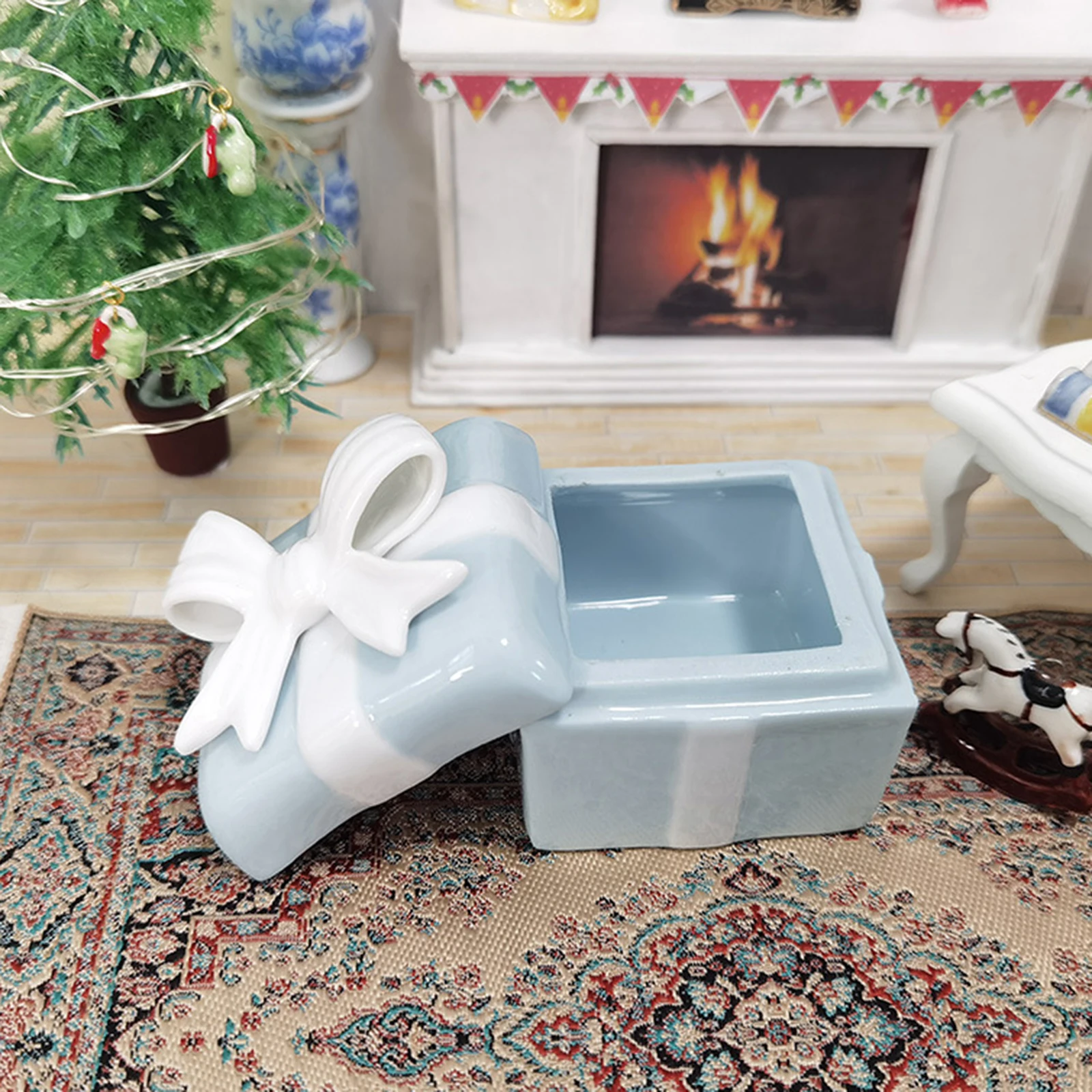

Miniature Blue Gift Box Ceramic Candy Storage Holder Decoration 1:12 Dolls House